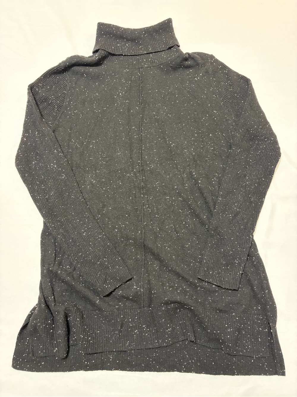 Calvin Klein Womens Turtleneck Tunic Sweater Medium Black Speckled Wool Fall